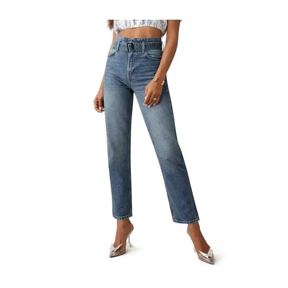 Reformation Cynthia Belted High Rise Straight Jeans Kama Blue Wash Size 26